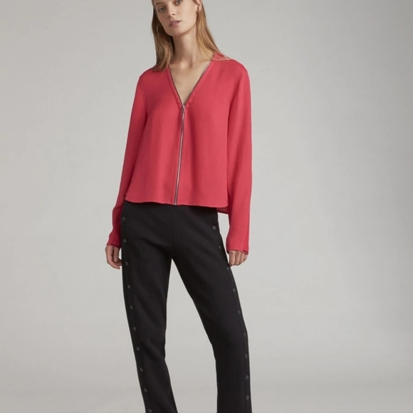 Rag & Bone Vanessa Zip Front Top With Ribbed Fabric on Sleeve Size Large - Picture 3 of 10